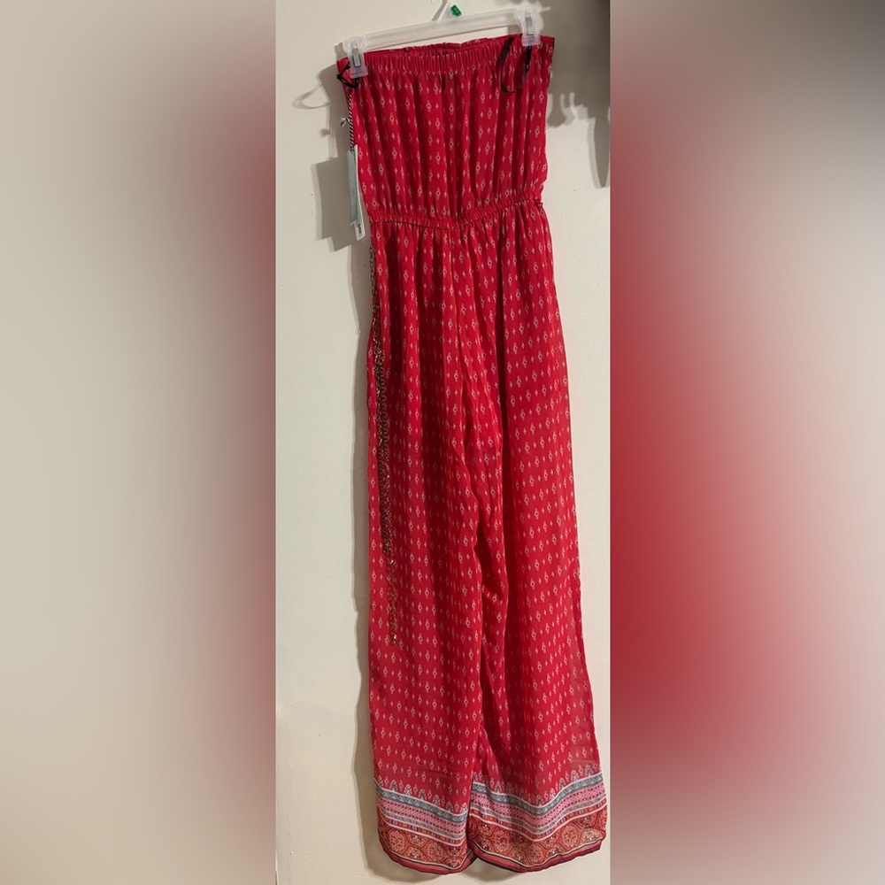 Iris Orange-Red Diamond Shape strapless jumpsuit Comes with a marching belt NEW